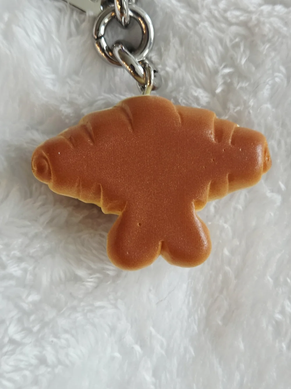C Logo Silver Key Ring with Cute Croissant Charm - Brown Fun Bag Charm